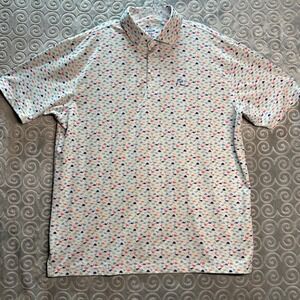 Peter Millar XL Polo Shirt All Over Dinosaur Print Short Sleeve Golf Casual